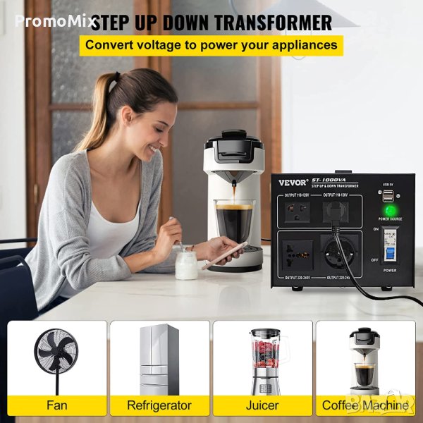  Преобразувател на напрежение VEVOR ST-1000VA 800W трансформатор на напрежение, снимка 1