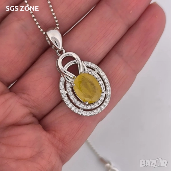 УНИКАЛЕН СРЕБЪРЕН ВИСУЛКА С ЖЪЛТ САПФИР ОТ ТАЙЛАНД, снимка 1