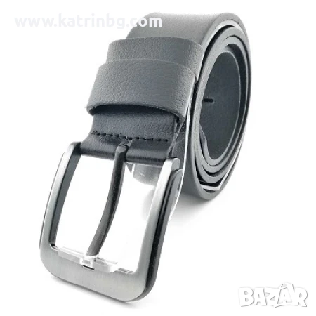 Мъжки колан естествена кожа в черен цвят с класическа катарама, снимка 1