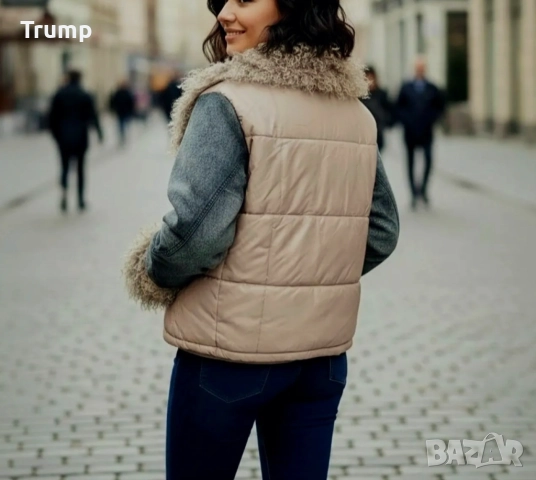 Ефектно яке , деним с еко косъм, силиконова вата, снимка 3 - Якета - 52363043