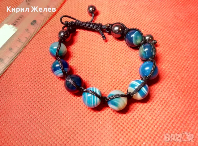 ПРЕКРАСНА ФЕШЪН ГРИВНА от ТОПЧЕТА ПОЛИРАН СИН МРАМОРЕН АХАТ и ХЕМАТИТ 47267, снимка 2 - Гривни - 47309096