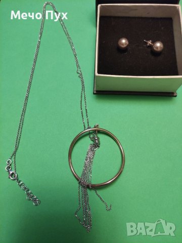 Сребърно колие комплект с обеци (78), снимка 4 - Бижутерийни комплекти - 39033395
