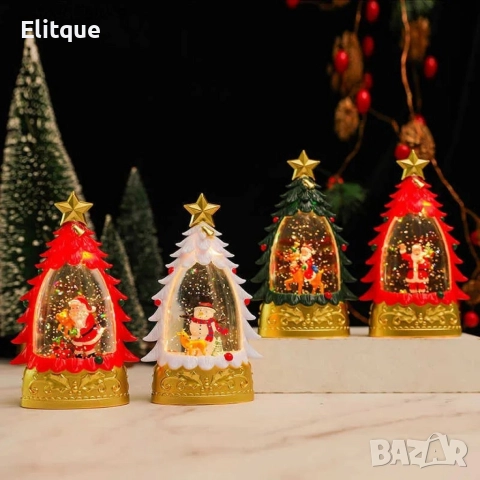 Коледна LED декоративна лампа с вода и брокат – празнична светлина и магия в елховиден дизайн