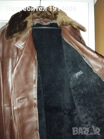 Кожено палто шуба с вълнена подплата и кожена яка, всичко естествена кожа, снимка 6 - Палта - 50585443