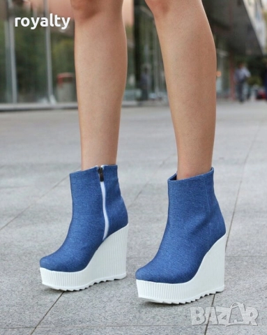 Боти на платформа - деним с бяло ходило