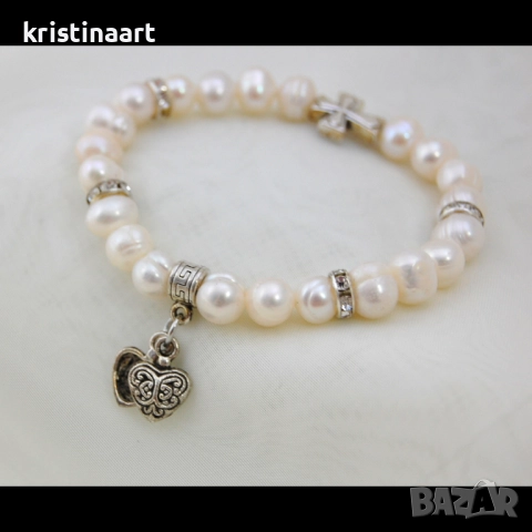 Гривна *Символ* от естествени бели перли, снимка 3 - Гривни - 52514500