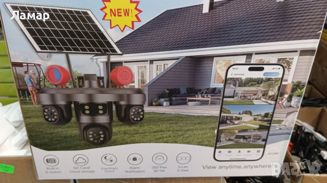 Четворна соларна безжична камера 3 въртящи се 4G 12MP работи с СИМ SIM карт мобилни данни от тел. оп, снимка 5 - HD камери - 53407627