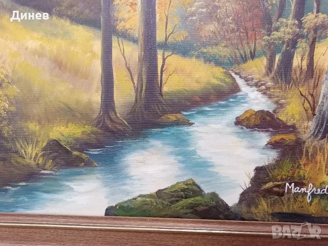 Немски горски пейзаж, масло върху платно с подрамка – 59х49 см (подпис Manfred) , снимка 8 - Картини - 55972806