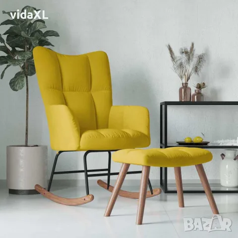 vidaXL Люлеещ се стол с табуретка, горчица, кадифе, снимка 3 - Столове - 56146922