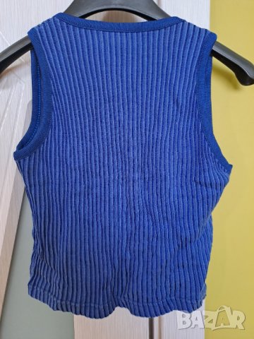 Дамска къса синя блуза с платка деколте S-М 95 % памук, снимка 3 - Тениски - 41414497