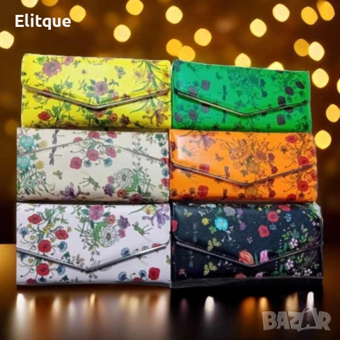 Дамска чанта тип плик, клъч на цветя, снимка 2 - Портфейли, портмонета - 52854723