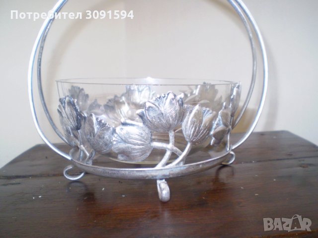 Apt Деко посребрена кошница - фруктиера , снимка 2 - Антикварни и старинни предмети - 33831250
