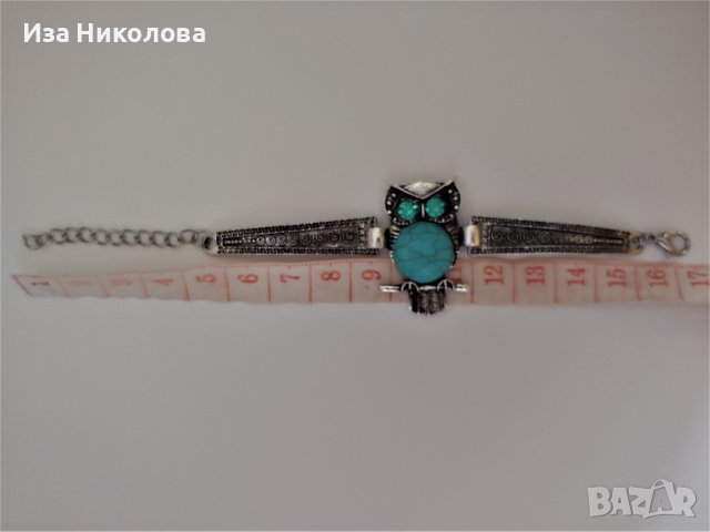 Гривна със сова тюркоаз, снимка 2 - Гривни - 41267343