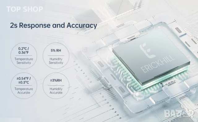 ERICKHILL Хигрометър и Термометър ET 301, Bluetooth, снимка 3 - Други - 48648247
