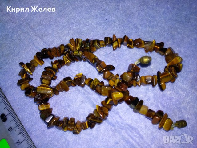 ПРЕКРАСНА СКЪПОЦЕННА ХЕНД-МЕЙД РЕТРО АРТ ОГЪРЛИЦА КАМЪЧЕТА ТИГРОВО ОКО с БРОНЗОВА ЗАКОПЧАЛКА 36916, снимка 11 - Колиета, медальони, синджири - 40684805