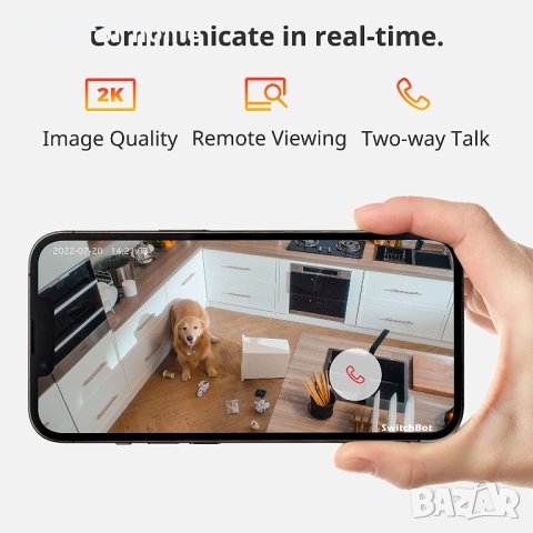 SwitchBot Baby Monitor 2K вътрешна камера,Pan Tilt ,360°нощно виждане,двупосочно аудио,2.4G Wi-Fi, снимка 6 - Камери - 40250178