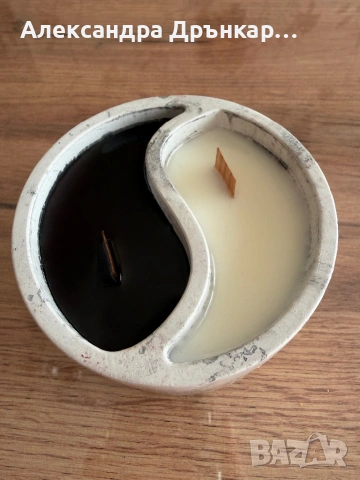 Ръчно изработена соева свещ Ин и Ян , снимка 2 - Декорация за дома - 53695946