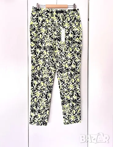 Разпродажба на дамски панталони, панталон цвят лайм/черно/бяло, памук, пролетни/летни стилни, снимка 2 - Панталони - 50220706
