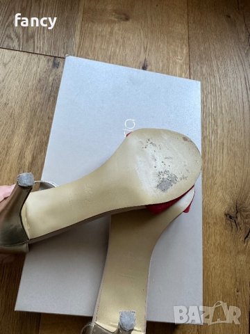 Mango сандали на висок ток в червено и златисто, снимка 6 - Дамски обувки на ток - 42568395