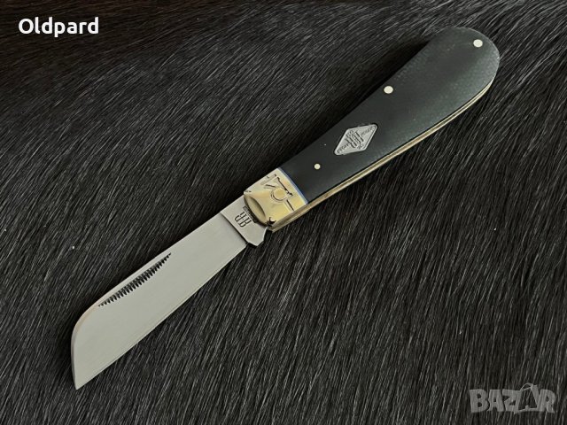 Висококачествен класически сгъваем нож с едно полирано острие. Hawkbill Black Micarta (RR2213), снимка 2 - Ножове - 42699997