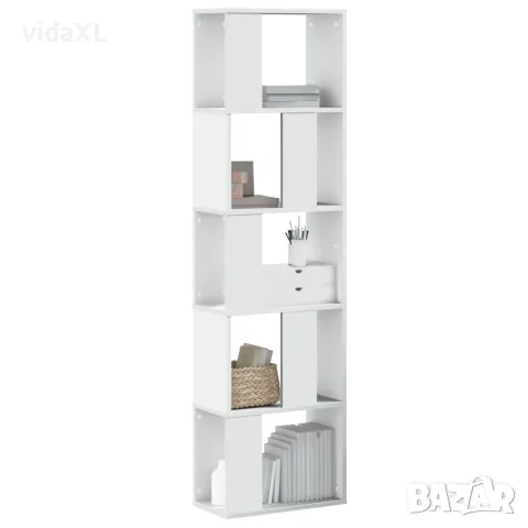 vidaXL Библиотека 5 рафта бяла 45x23,5x162,5 см инженерно дърво, снимка 2 - Етажерки - 56148281