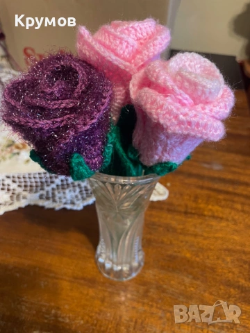 Плетени цветя на мама ръчно на 1 кука роза лилиум лале, снимка 7 - Декорация за дома - 53311221