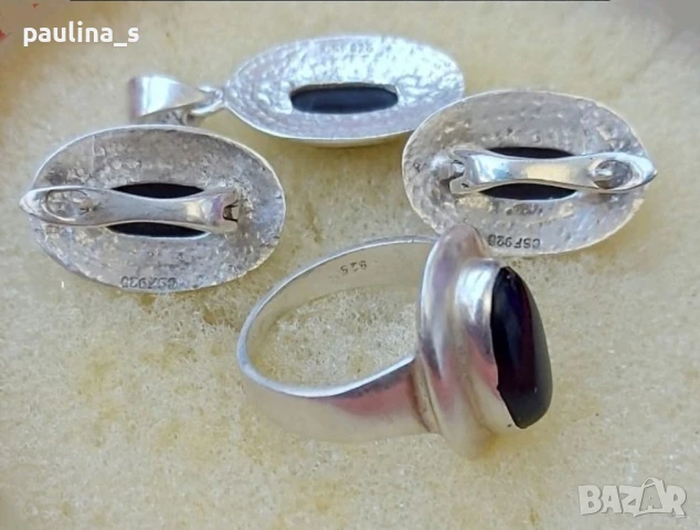 Два броя / Винтидж сребърен комплект с Пейзажен яспис и оникс / проба 925 , снимка 13 - Бижутерийни комплекти - 38291520