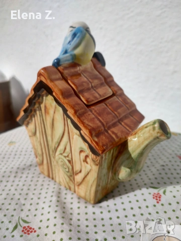 Прекрасен чайник къщичка със сини синигерчета Swineside Teapottery, снимка 6 - Декорация за дома - 53570042
