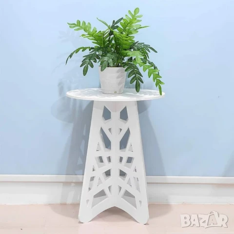 Стилна кръгла холна маса с ажурни крака – Бял елегантен акцент за всяко пространство, снимка 3 - Маси - 50995491