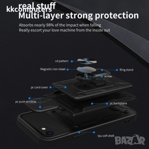 Apple iPhone 7 / 8 / SE 2020 Удароустойчив Ring Holder Калъф и Протектор, снимка 9 - Калъфи, кейсове - 52614247