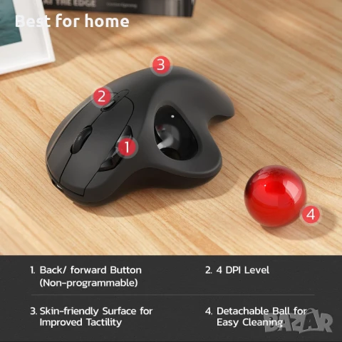 Безжична мишка с тракбол, снимка 6 - Клавиатури и мишки - 50493023