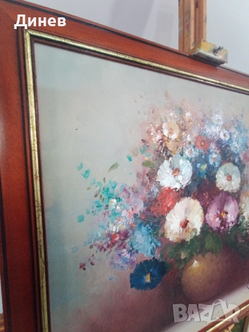 Пищен Букет от Вечна Красота – Оригинално Масло от Schumann, снимка 3 - Картини - 52146470