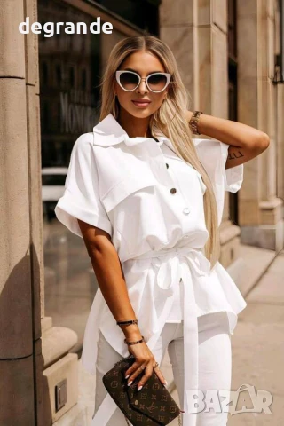 Италиански ризи с колан налични в синьо розово и бяло, снимка 3 - Ризи - 51408288