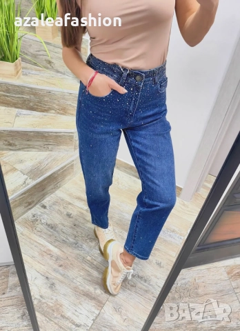 Дамски дънки мом фит с камъни, снимка 5 - Дънки - 52671012