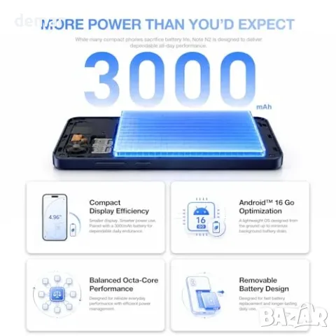 AGM NOTE N2 мини смартфон 4G, Android 16 Go, 3000 mAh, син, снимка 6 - Телефони с две сим карти - 56338122