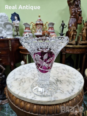 Прекрасна антикварна колекционерска немска кристална ваза 
