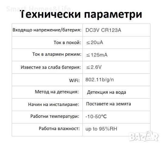 Tuya Smart WiFi сензор / датчик за течове на вода / наводнения, снимка 5 - Други - 42037892