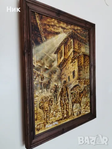 Уникална картина Дървари с магарета за ценители или подарък , снимка 4 - Картини - 48817630