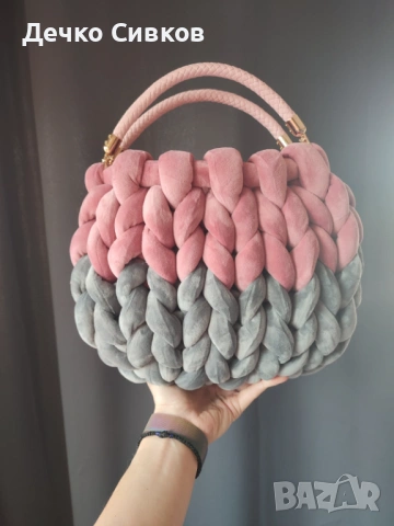 Кадифяна плетена чанта - Chunky yarn bag