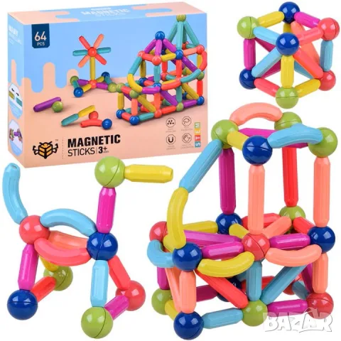 Магнитен конструктор Magnetic Sticks – 64 части, снимка 5 - Игри и пъзели - 55825048