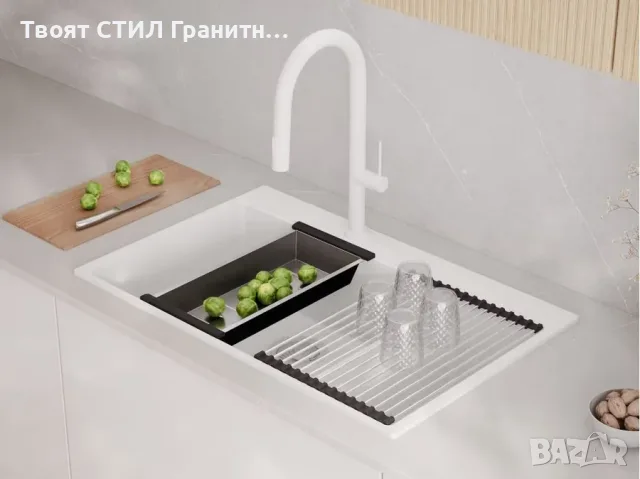Бяла кухненска гранитна мивка Осло 80 Duo Top 780x500 мм