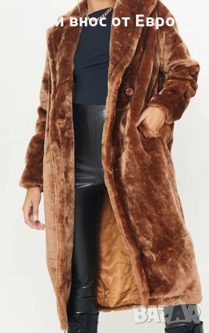 PrettyLittleThing Овърсайз кафяво плюшено палто размер С М, снимка 6 - Палта, манта - 34207131
