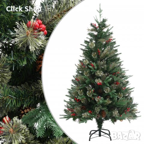 Коледна елха с шишарки, зелена, 120 см, PVC и PE, снимка 1 - Декорация за дома - 38674785
