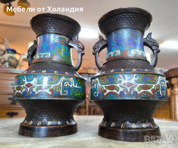 две японски вази Клоасон от 19-ти век, снимка 12 - Антикварни и старинни предмети - 52524839