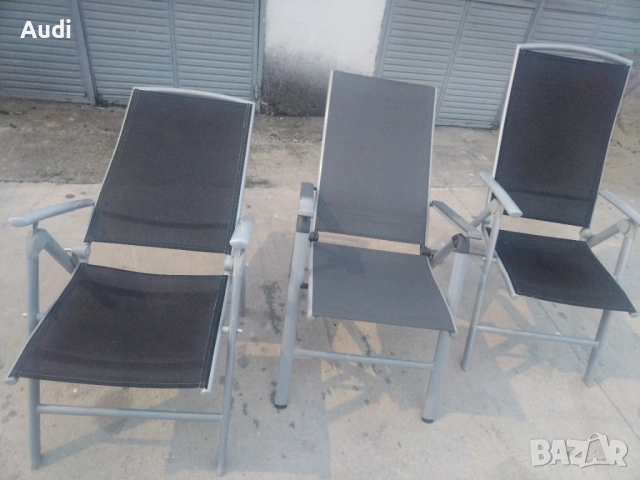 Комплект 3 броя луминиеви сгъваем стол-шезлонг с подлакътници за плаж, басейн, градина, вила, пикник, снимка 6 - Градински мебели, декорация  - 53823260