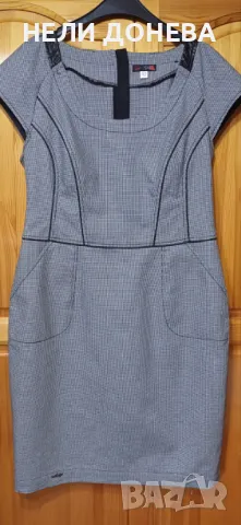 Красива Рокля на Rosi Fashion с Декорации Кожа в "Пипит черно и бяло"! НОВА! ХЛ !