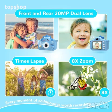 Детски Дигитален Фотоапарат HiMont (20MP, 1080P, 32GB Карта, Двойна Камера, Син) , снимка 3 - Фотоапарати - 55911243
