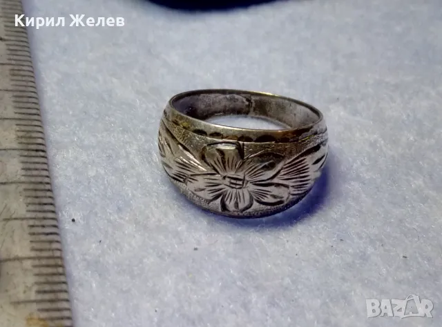 СТАРИНЕН РЪЧНО ФЛОРАЛНО ОРНАМЕНТИРАН СРЕБЪРЕН ПРЪСТЕН СРЕБРО ВИСОКА ПРОБА МАЙСТОРСКА РАБОТА 50114