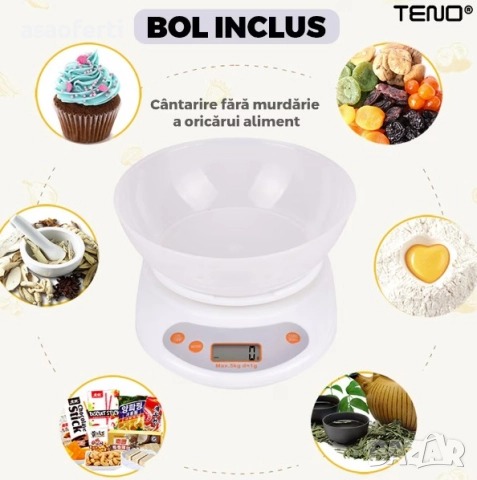 ⚖️ Електронна Кухненска Везна с Купа – 5 кг Капацитет, 1 гр Точност, TARE Функция, снимка 3 - Електронни везни - 52646334