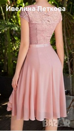 Дамска официална розова рокля от шифон и дантела, снимка 5 - Рокли - 40717215